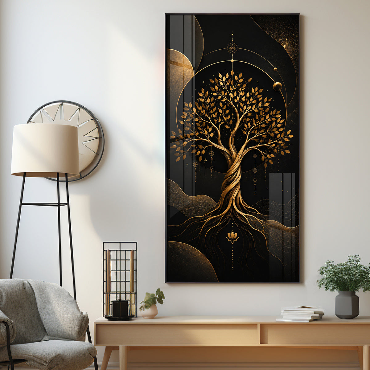 Modern Luxury Gold Tree Premium Acrylic Vertical Wall Art