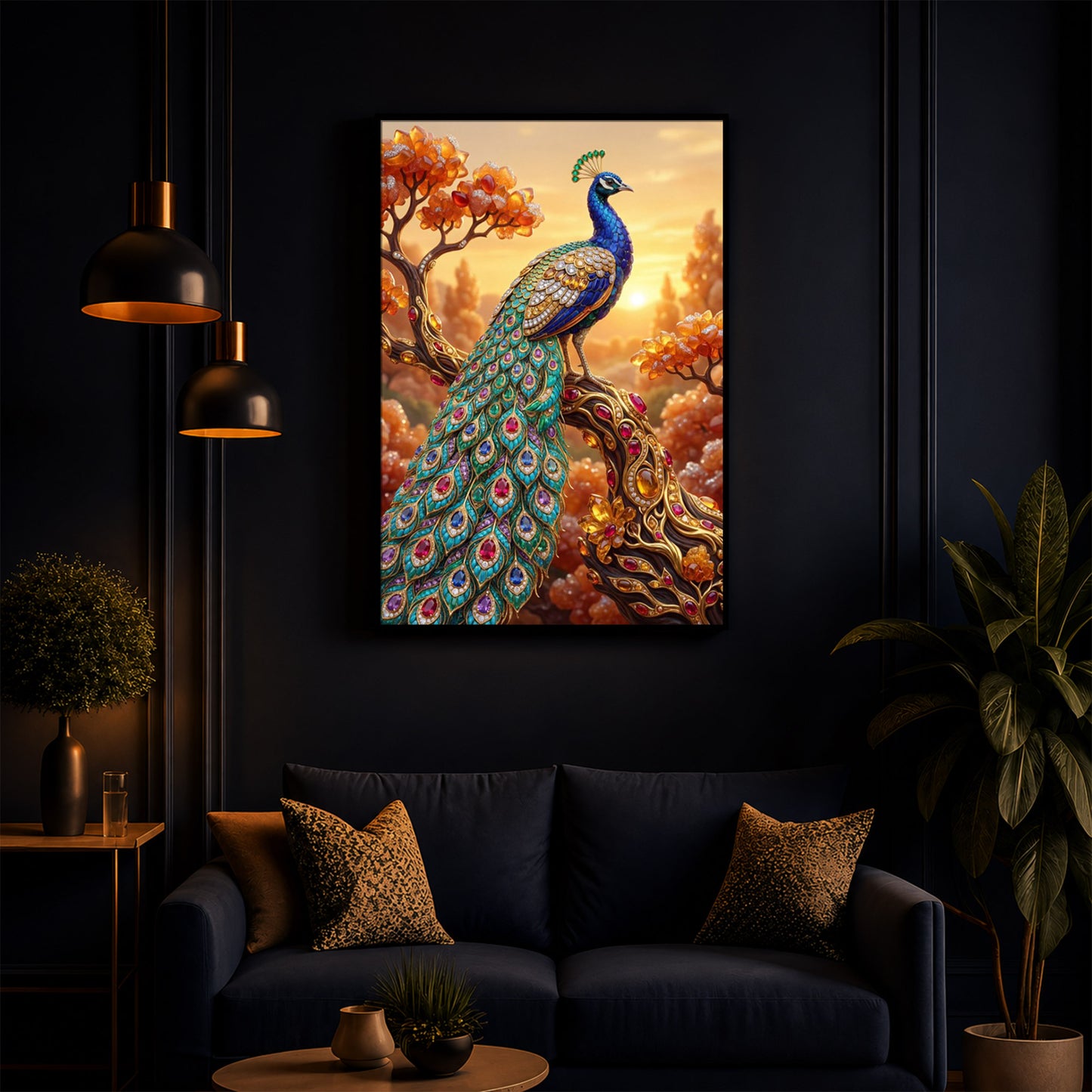 Majestic Peacock Modern Luxury Backlight Vertical Wall Art