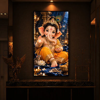 Bal Ganesha Blessings Modern Luxury Backlight Vertical Wall Art