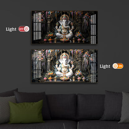 Lord Ganesha In A Serene Modern Luxury Backlight Horizontal Wall Art