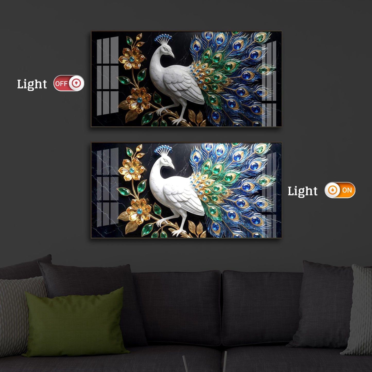 Peacock Modern Luxury Backlight Horizontal Wall Art