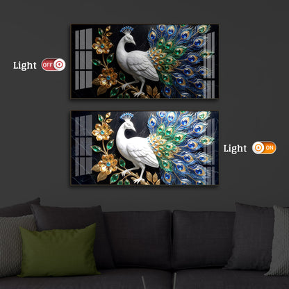 Peacock Modern Luxury Backlight Horizontal Wall Art