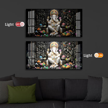 Divine Lord Ganesha Modern Luxury Backlight Horizontal Wall Art