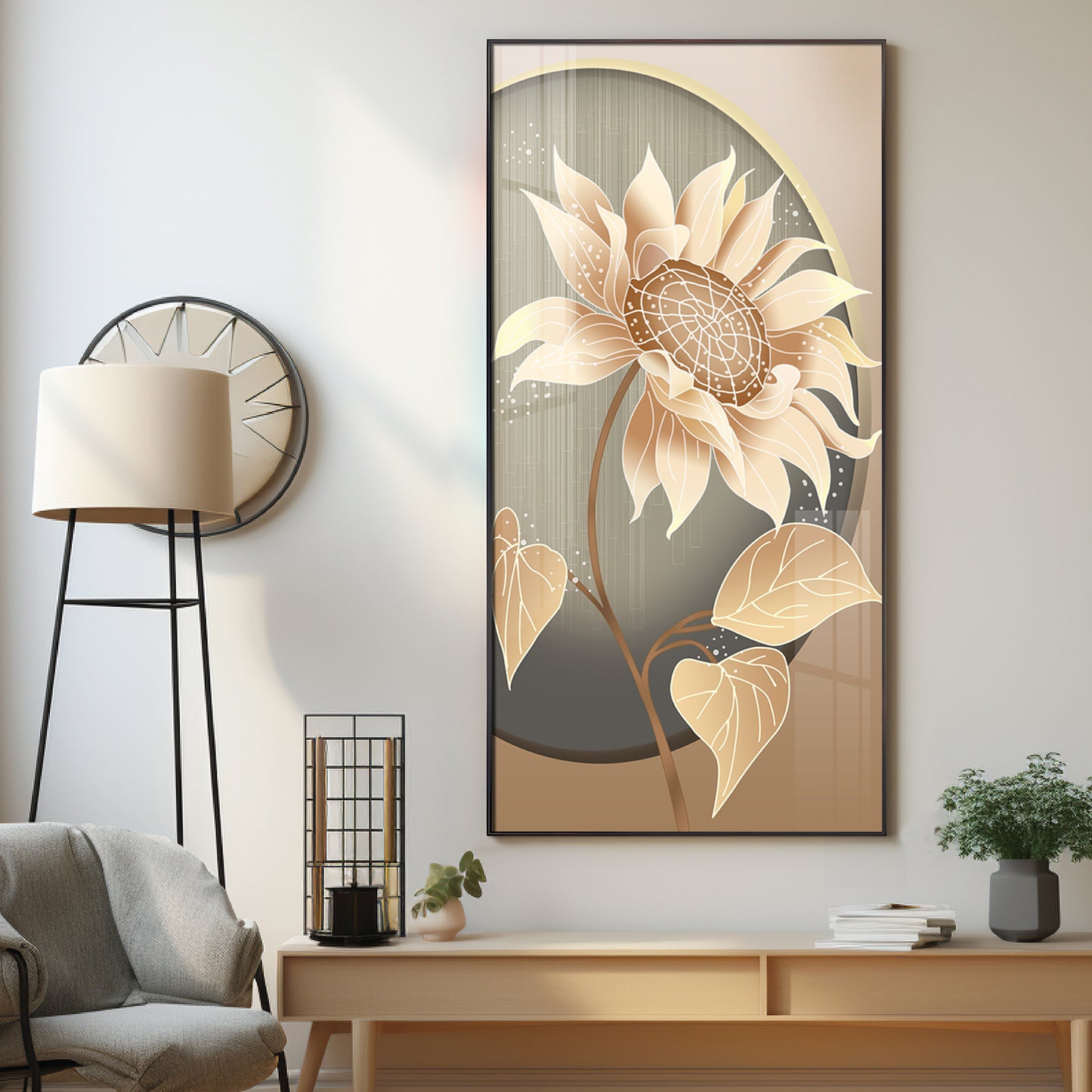 Modern Metal Sunflower Premium Acrylic Vertical Wall Art