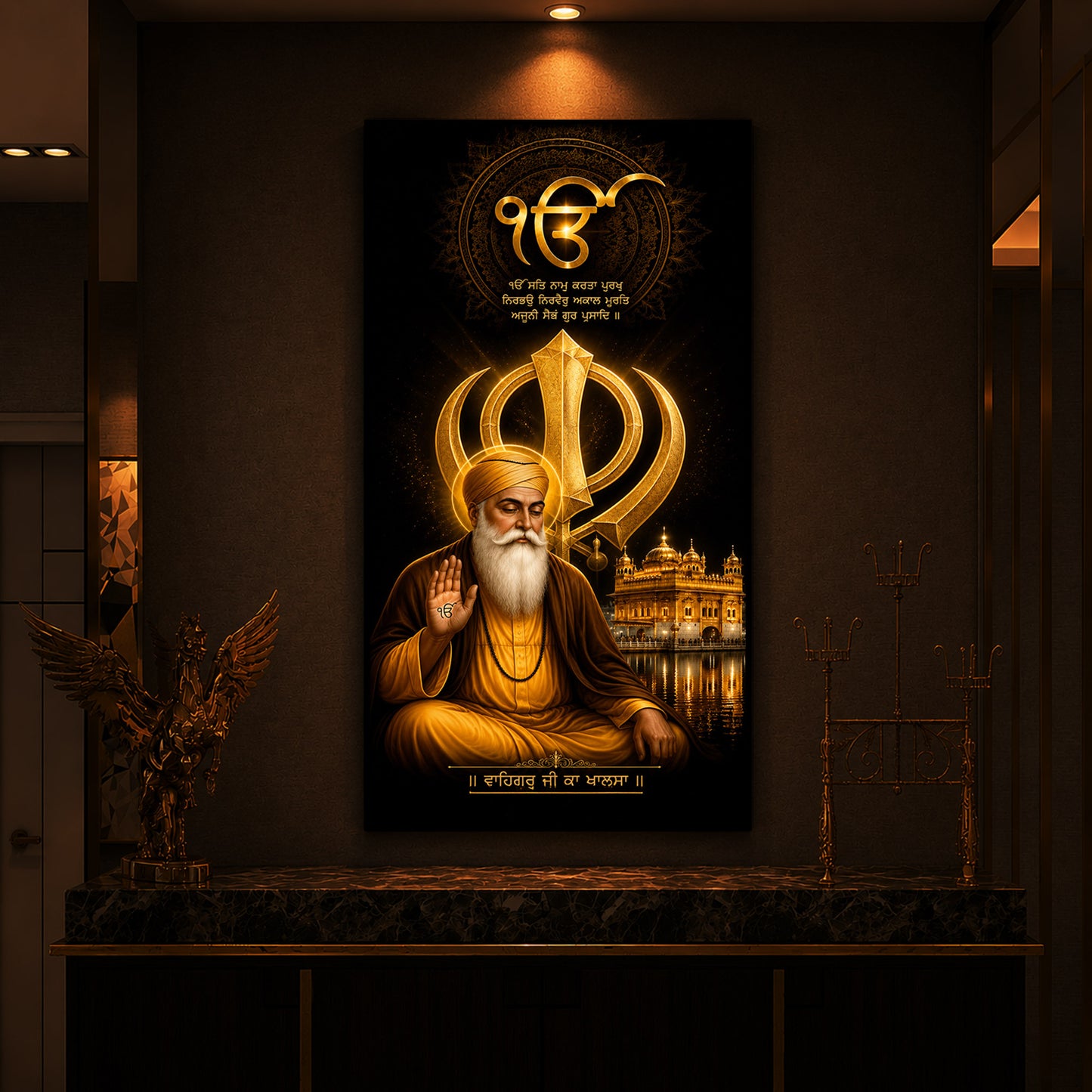 Guru Nanak Dev With Ik Onkar Modern Luxury Backlight Vertical Wall Art