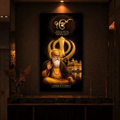 Guru Nanak Dev With Ik Onkar Modern Luxury Backlight Vertical Wall Art