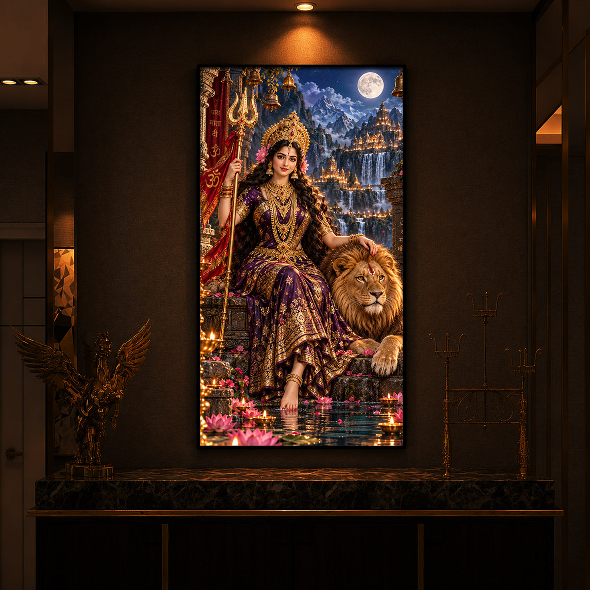 Divine Maa Bhawani Modern Luxury Backlight Vertical Wall Art