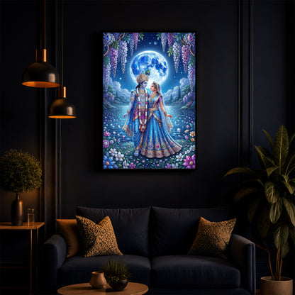 Radha & Krishna Standing Together Modern Luxury Backlight Vertical Wall Art