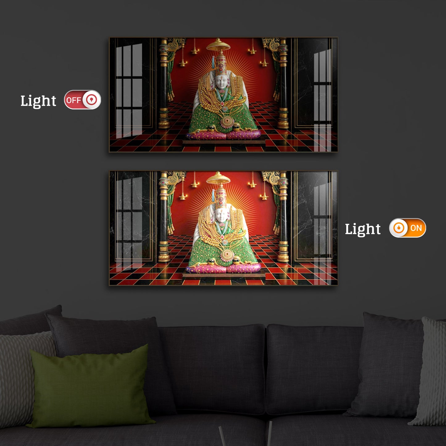 Shri Tulja Bhavani Modern Luxury Backlight Horizontal Wall Art