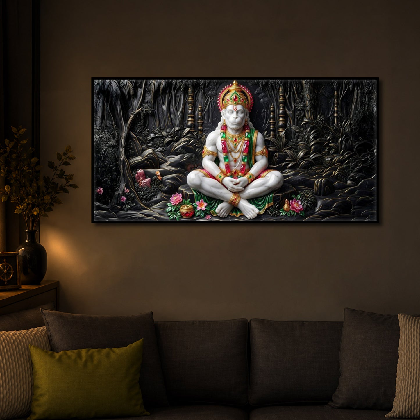 Lord Hanuman Modern Luxury Backlight Horizontal Wall Art