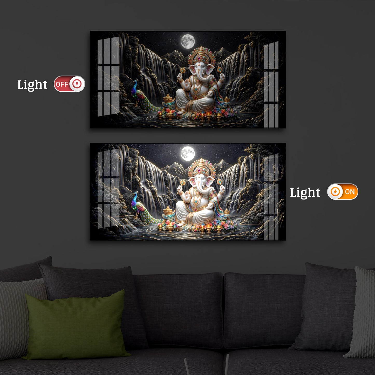 Spiritual Ganesha Modern Luxury Backlight Horizontal Wall Art