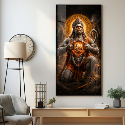 Lord Hanuman Showing Ram Sita In Heart Premium Acrylic Vertical Wall Art
