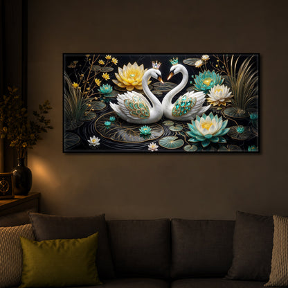 Pair Of White Swans Modern Luxury Backlight Horizontal Wall Art