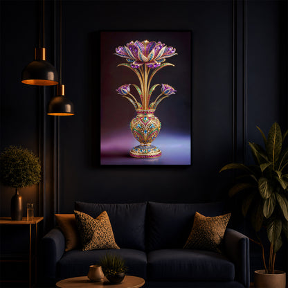 Detailed Decorative Vase Modern Luxury Backlight Vertical Wall Art