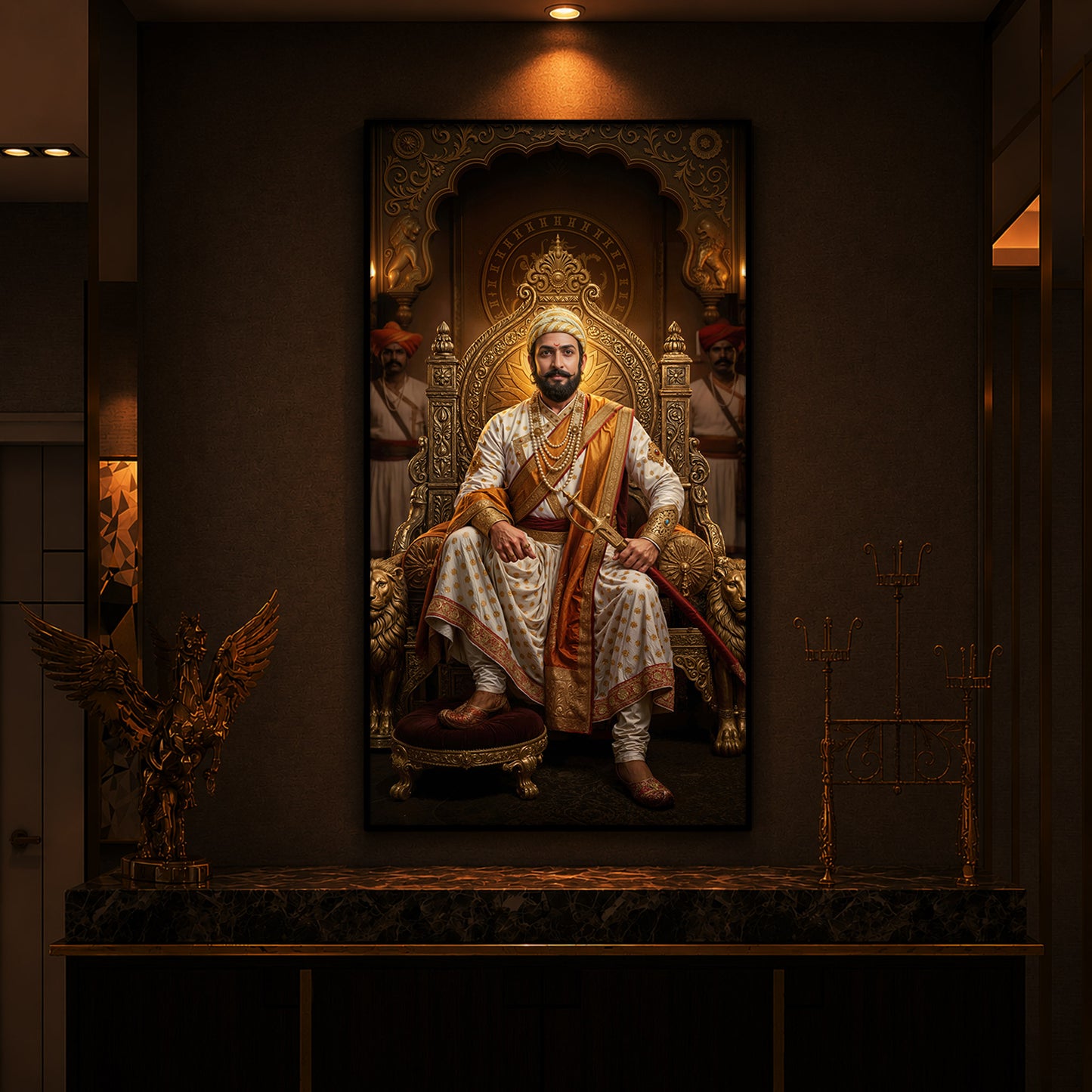 Shivaji Maharaj Modern Luxury Backlight Vertical Wall Art