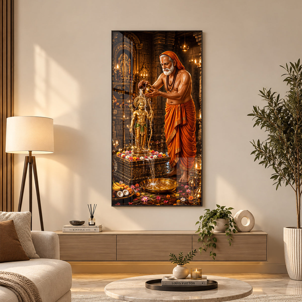 Shri Raghavendra Swamy Ritual Abhishek On Lord Ram Premium Acrylic Vertical Wall Art