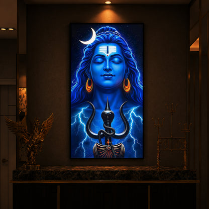 Lord Shiva Trishul Modern Luxury Backlight Vertical Wall Art