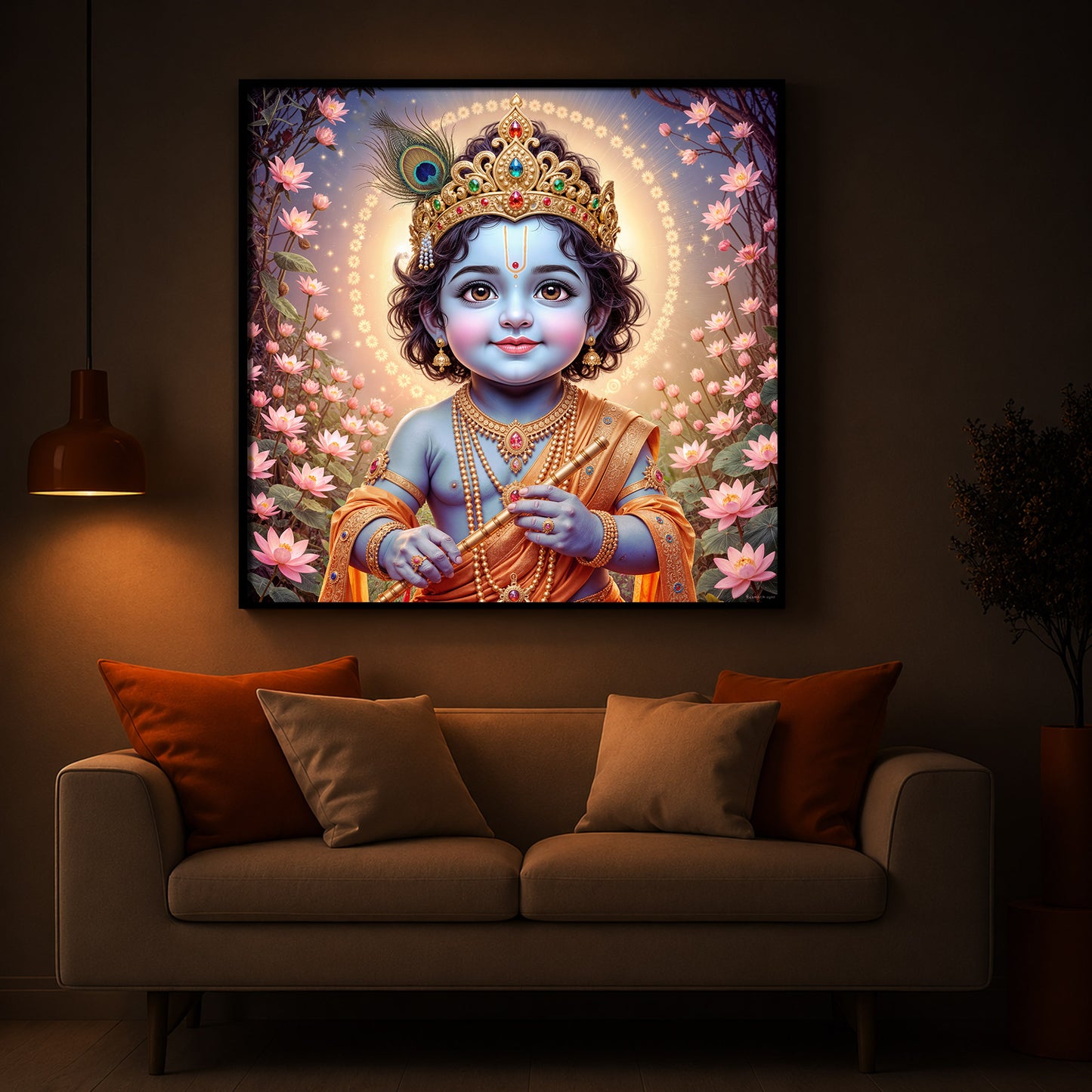 Bal Krishna Ji Modern Luxury Backlight Square Wall Art