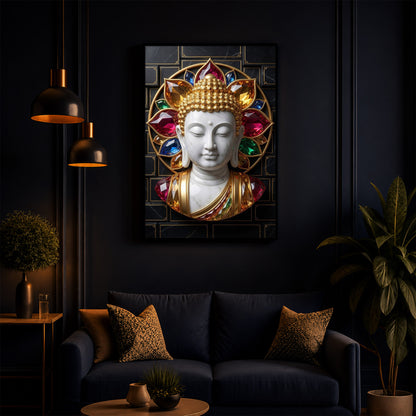 White Buddha Face Modern Luxury Backlight Vertical Wall Art