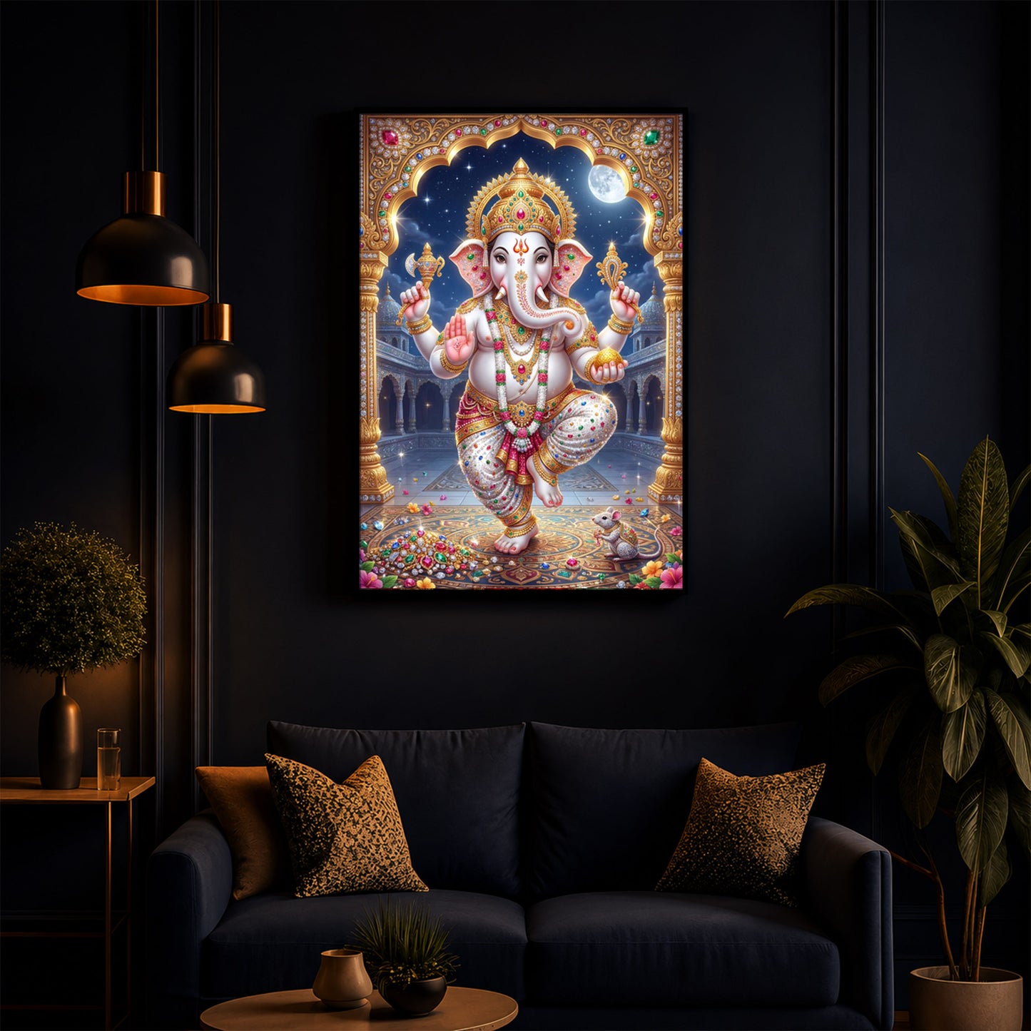 Hindu Shree Ganesh Modern Luxury Backlight Vertical Wall Art