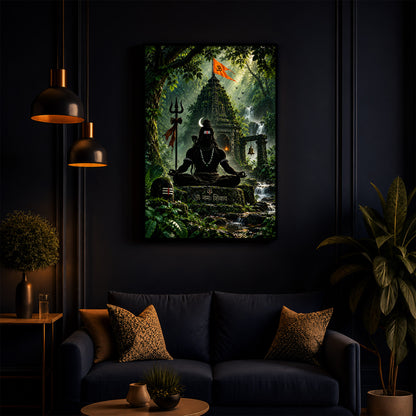 Lord Shiva Meditating In Forest Modern Luxury Backlight Vertical Wall Art