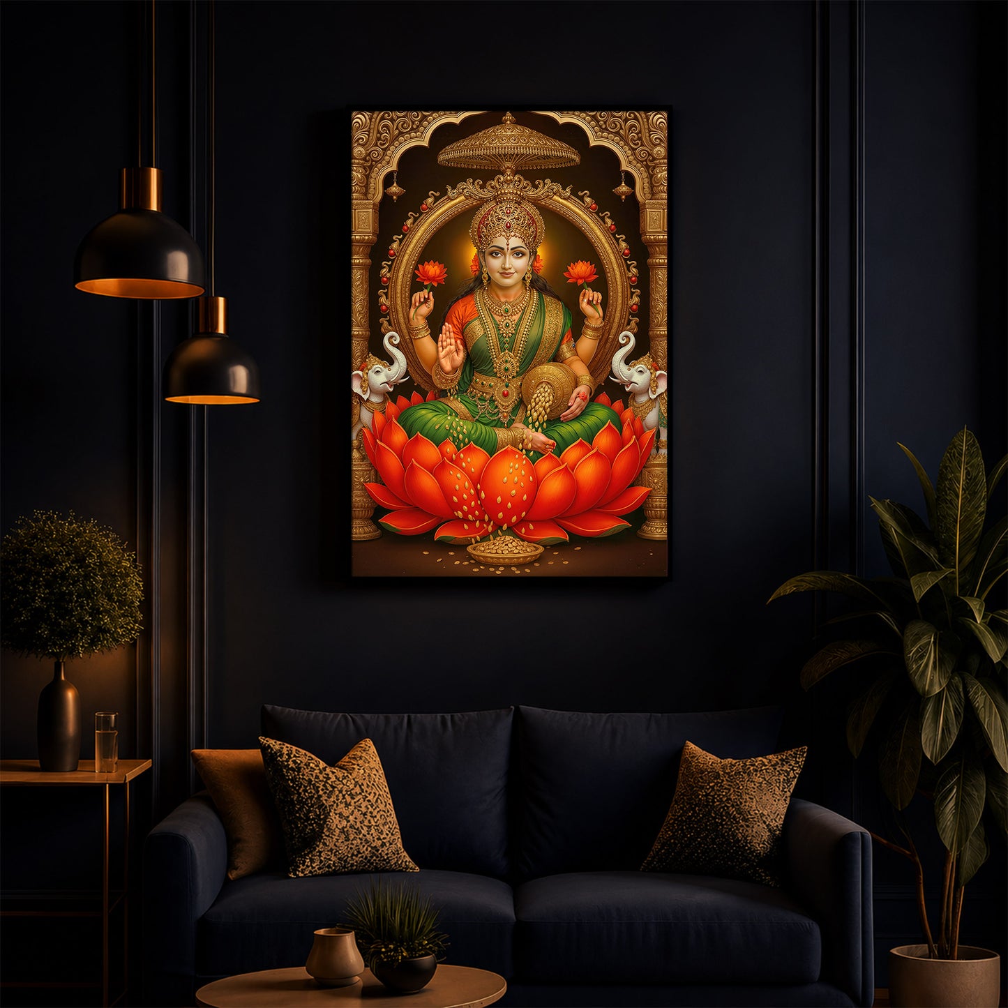 Mahalaxmi Ji Modern Luxury Backlight Vertical Wall Art
