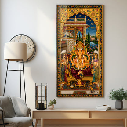 Lord Ganesha Pichwai Premium Acrylic Vertical Wall Art