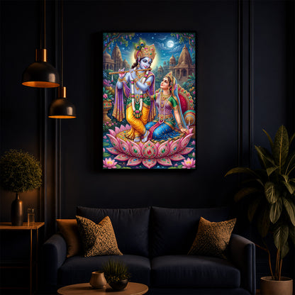 Goddess Radha and God Krishna Modern Luxury Backlight Vertical Wall Art