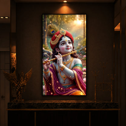Divine Glow Krishna Modern Luxury Backlight Vertical Wall Art