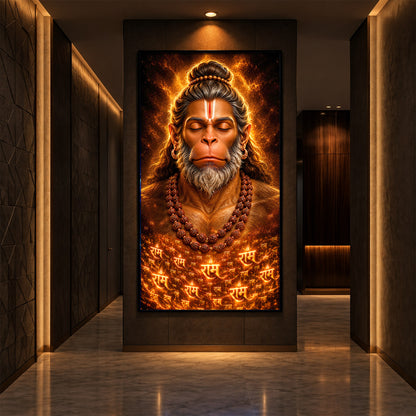 Divine Bajrangbali Meditating Modern Luxury Backlight Vertical Wall Art