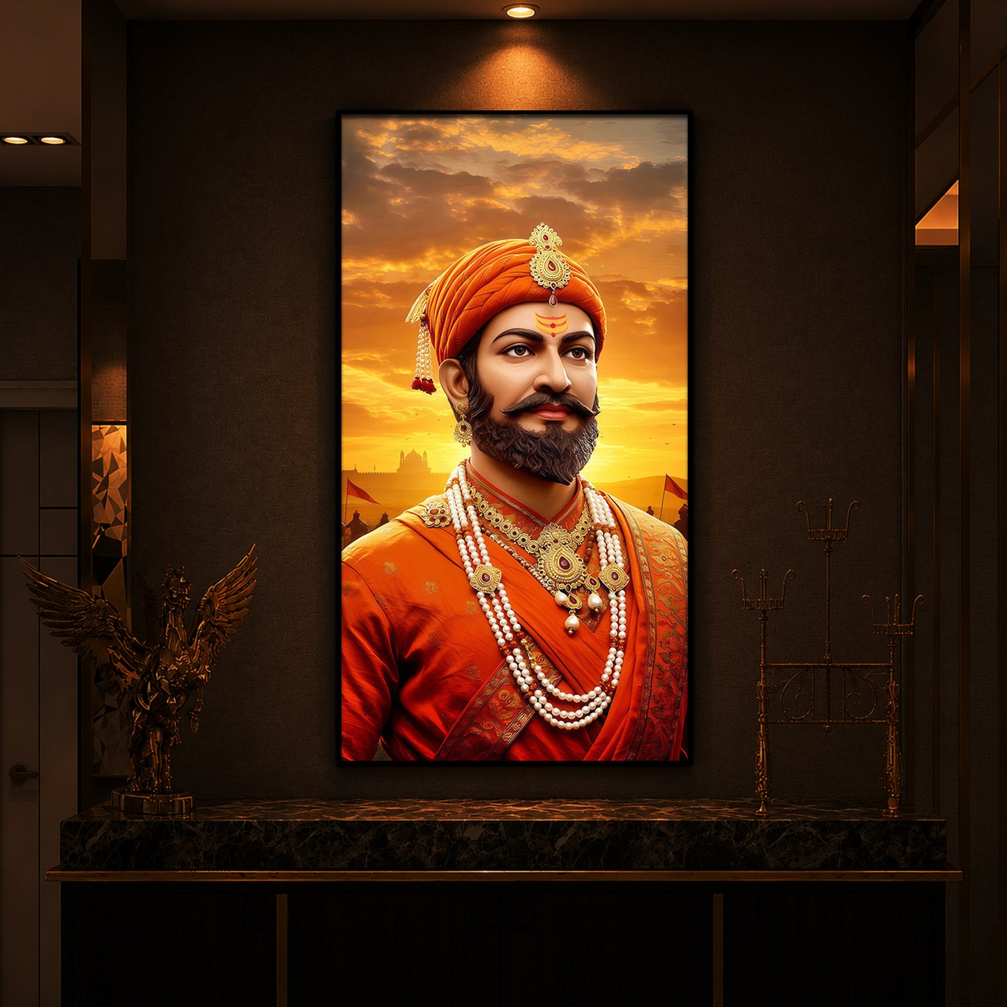 Chhatrapati Shivaji Maharaj Modern Luxury Backlight Vertical Wall Art
