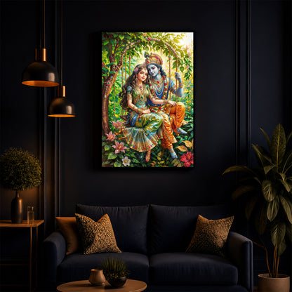 Radha Krishna Modern Luxury Backlight Vertical Wall Art