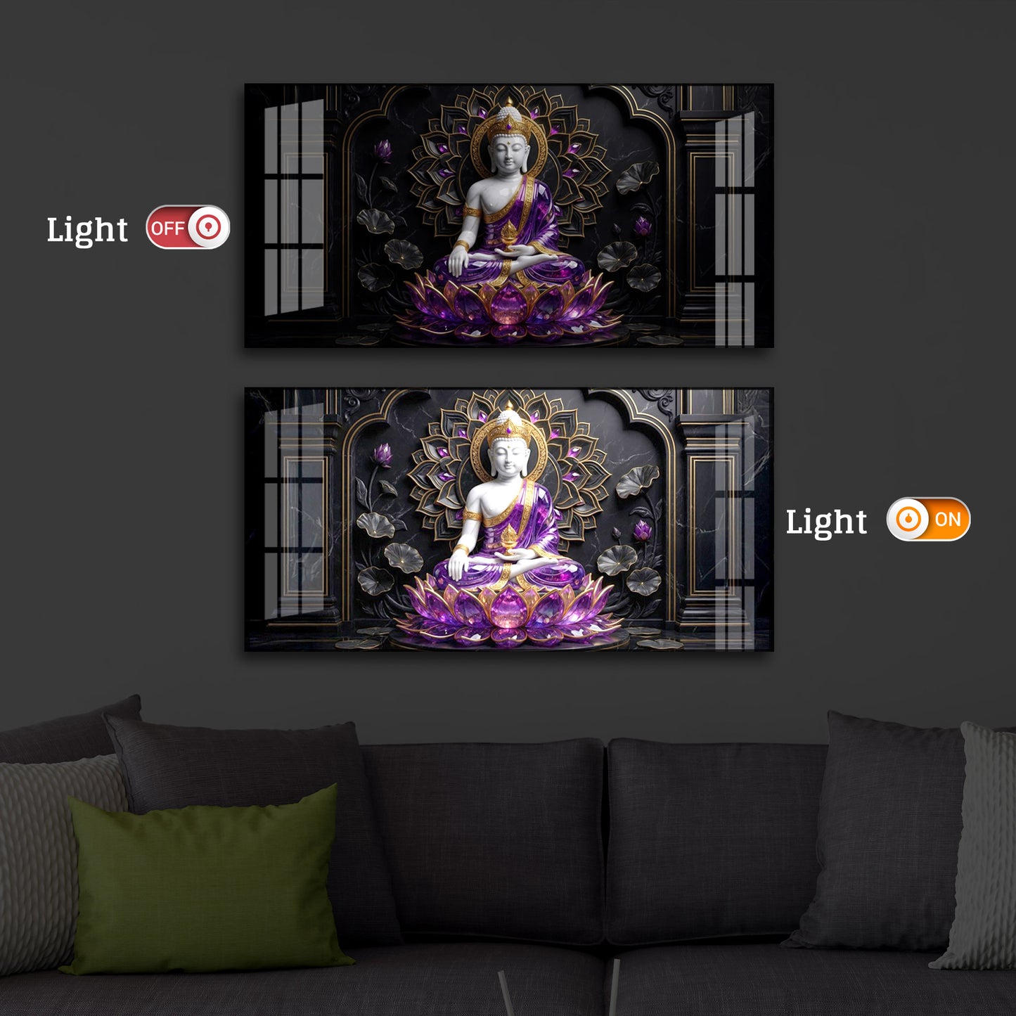 Buddha In Purple Robes Modern Luxury Backlight Horizontal Wall Art