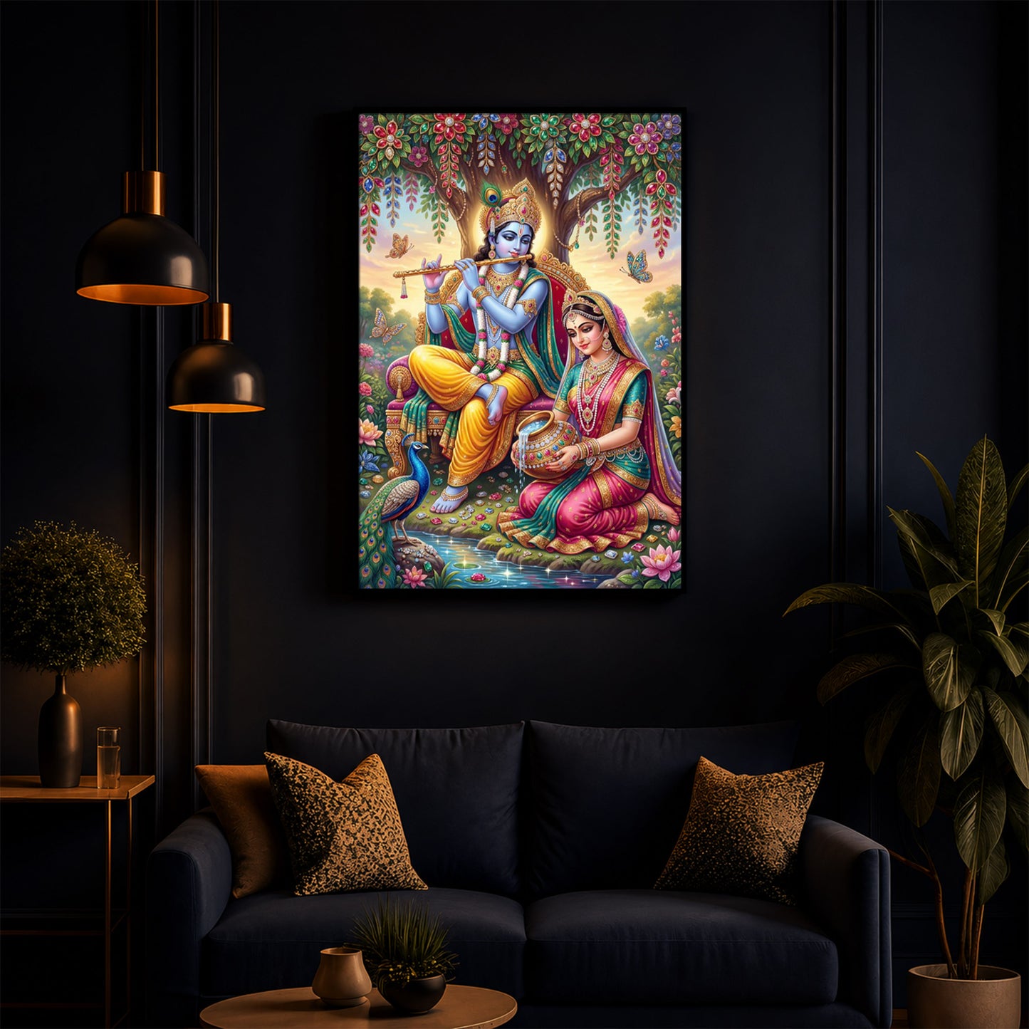 Krishna’s Flute with Radha’s Devotion Modern Luxury Backlight Vertical Wall Art