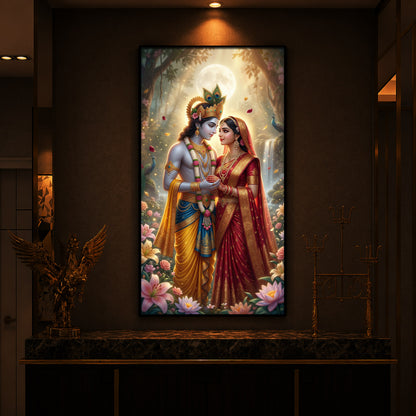 Loving Radha Krishna Ji Modern Luxury Backlight Vertical Wall Art