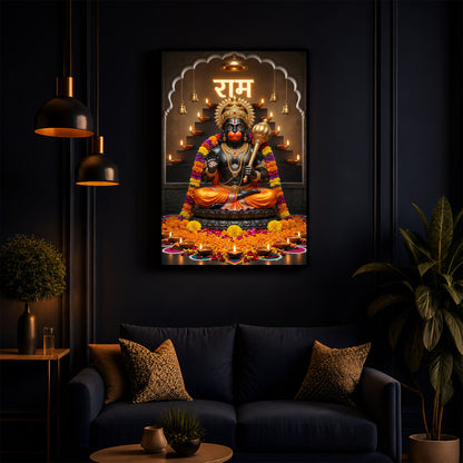 Seated Hanuman Modern Luxury Backlight Vertical Wall Art