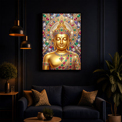 Exquisite Golden Buddha Modern Luxury Backlight Vertical Wall Art