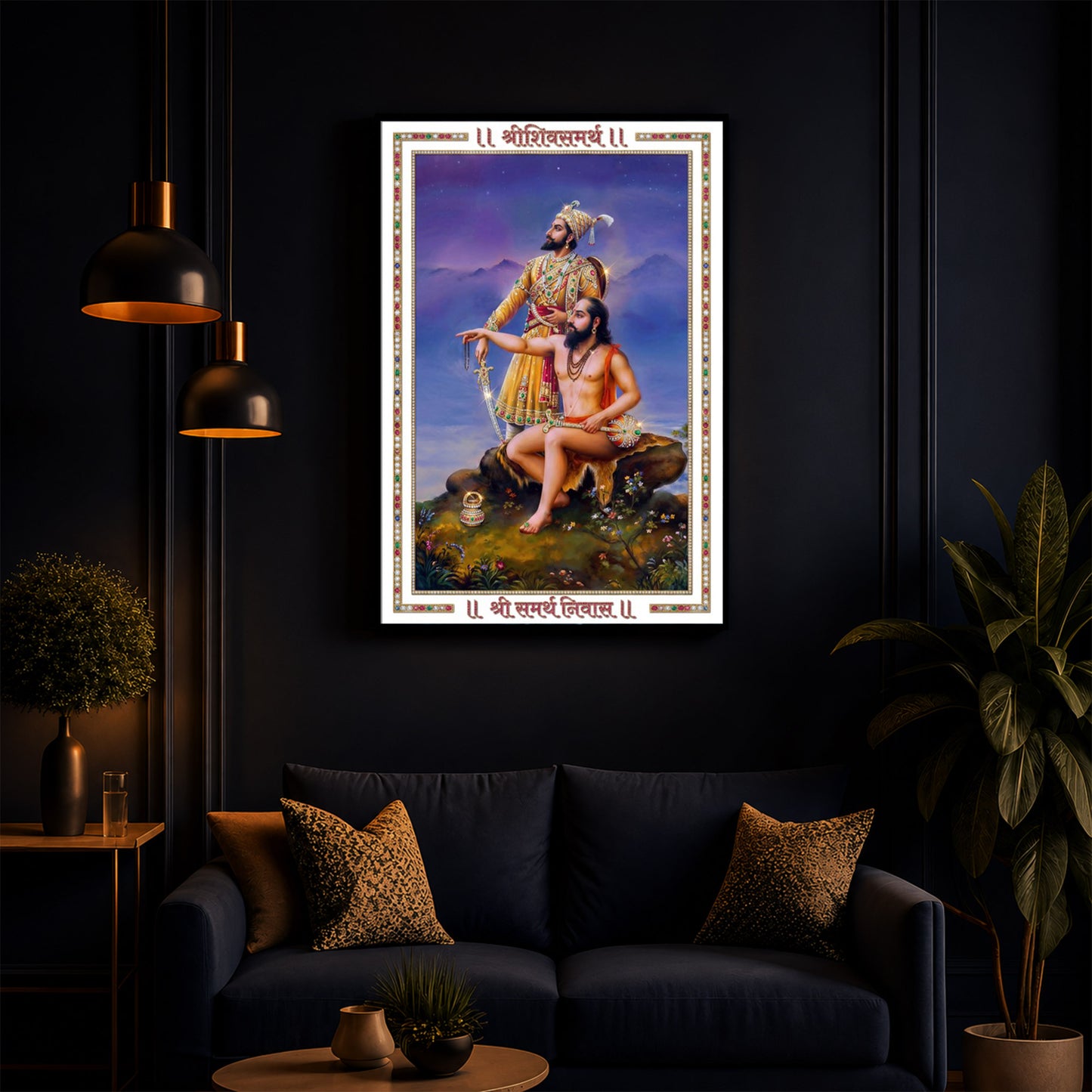 Samarth Ramdas Swami and Shivaji Maharaj Modern Luxury Backlight Vertical Wall Art