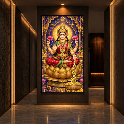 Goddess Maa Laxmi Modern Luxury Backlight Vertical Wall Art