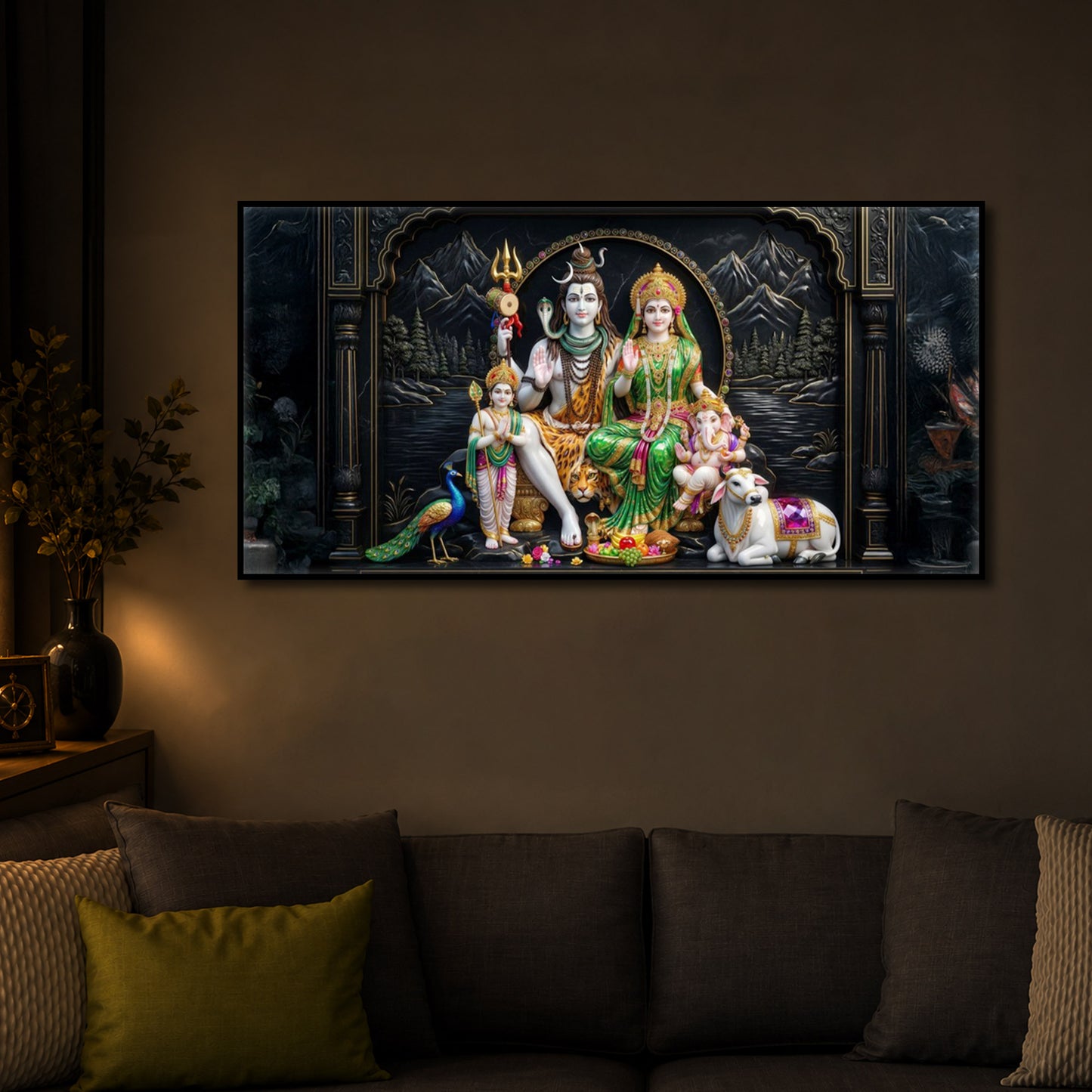 Lord Shiva With Family Modern Luxury Backlight Horizontal Wall Art