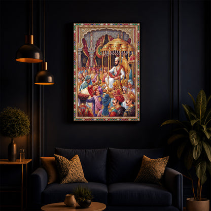 Darbar of Chhatrapati Shivaji Maharaj Modern Luxury Backlight Vertical Wall Art