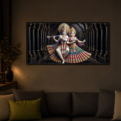 Hindu Seities Radha & Krishna Modern Luxury Backlight Horizontal Wall Art