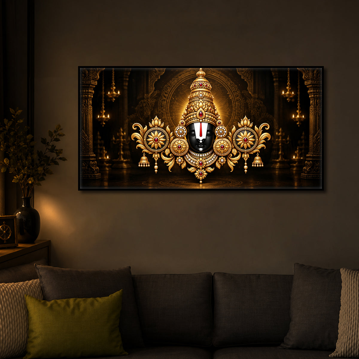 Divine Tirupati Balaji Modern Luxury Backlight Horizontal Wall Art