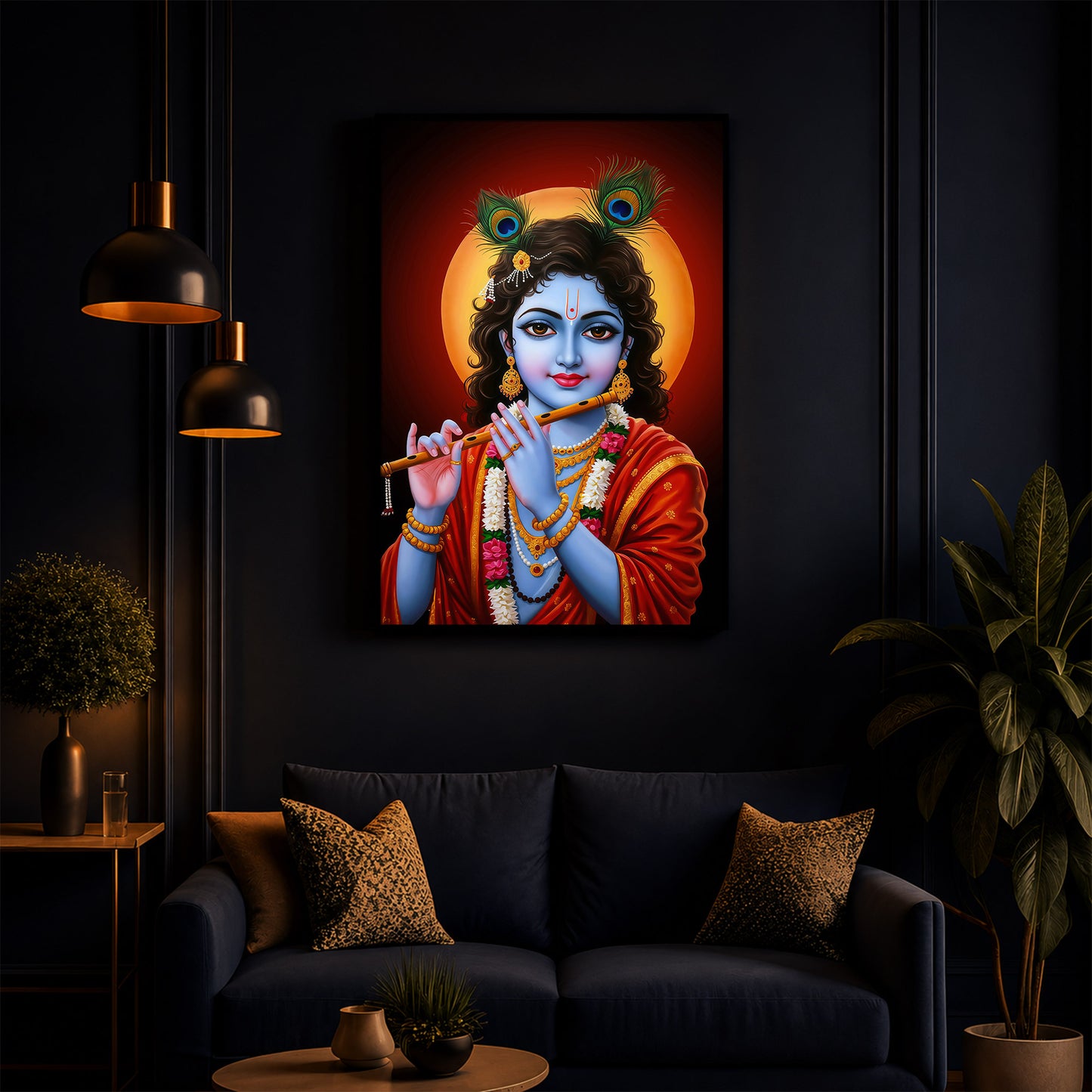 Lord Shree Krishna Ji Modern Luxury Backlight Vertical Wall Art