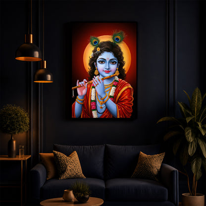 Lord Shree Krishna Ji Modern Luxury Backlight Vertical Wall Art