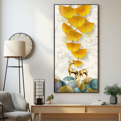 Elk Leaves With Deer Premium Acrylic Vertical Wall Art