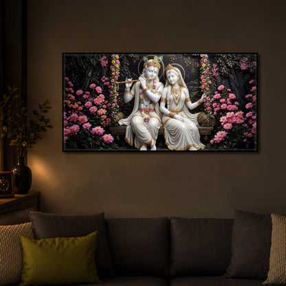 Radha Krishna With Flower Modern Luxury Backlight Horizontal Wall Art