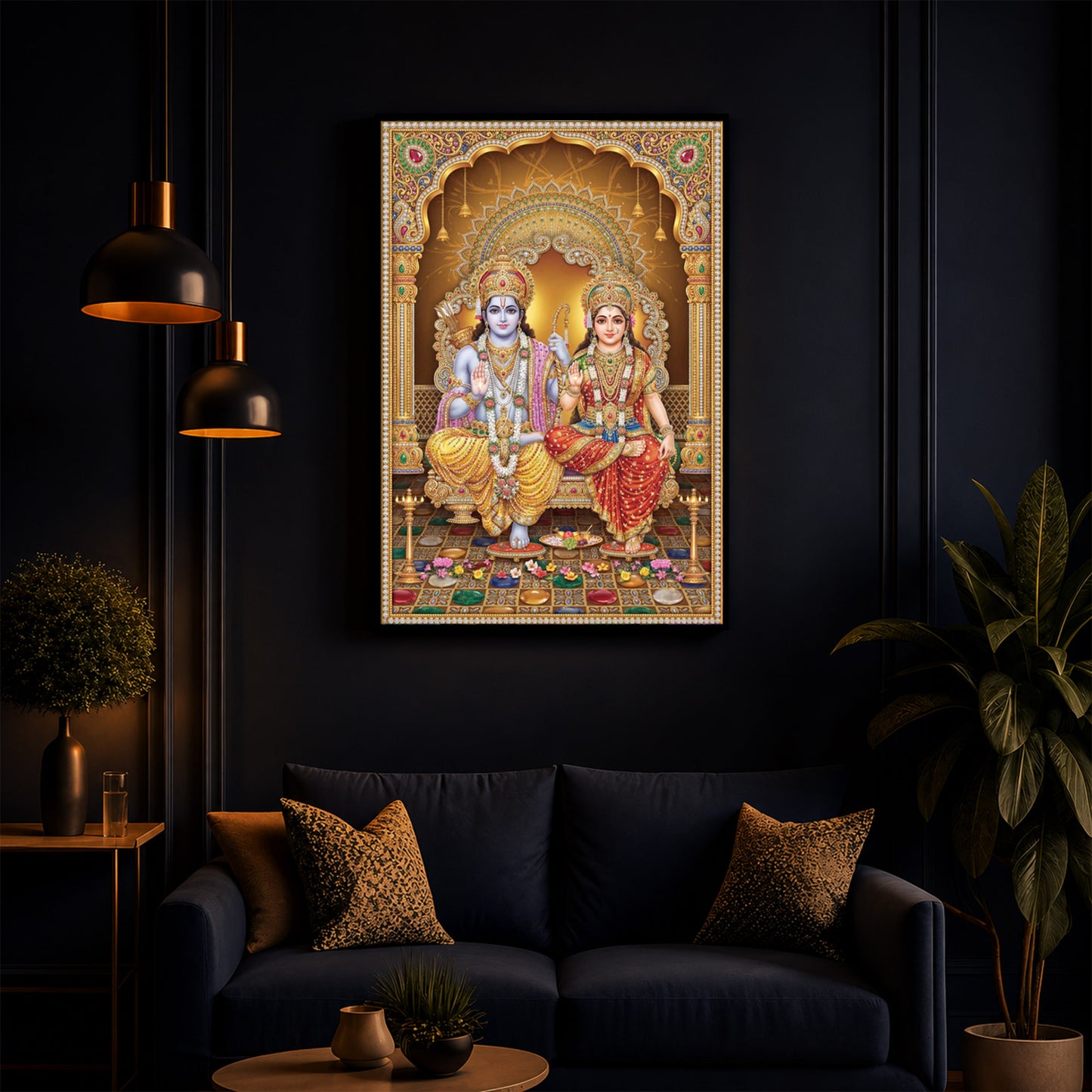 Lord Rama and Goddess Sita Modern Luxury Backlight Vertical Wall Art