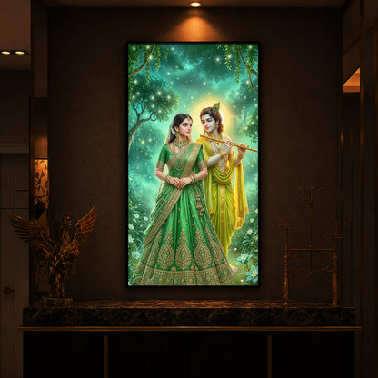 Shri Radhe Krishna Modern Luxury Backlight Vertical Wall Art