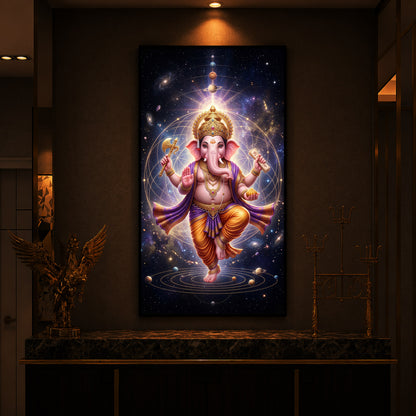Shree Ganesha's Celestial Embrace Modern Luxury Backlight Vertical Wall Art